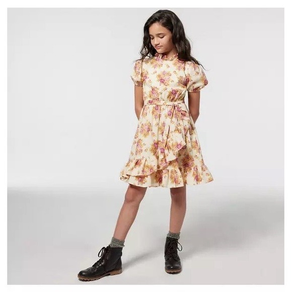 Janie And Jack Girls Seedpearl Floral Puff Sleeve Dress Size 16 (MSRP $79) - Picture 1 of 7